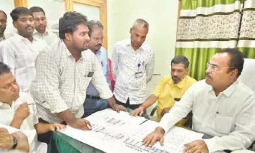 MLA Arani Srinivasulu holding a meeting with officials of the Endowments Department in Tirupati on Tuesday