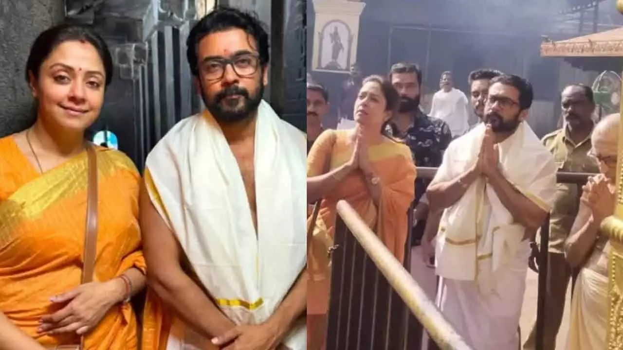 Tamil star couple Suriya, Jyothika visit Kollur temple