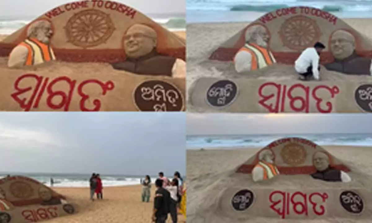 Sand sculpture of PM Modi at Puri Beach ahead of his Odisha visit