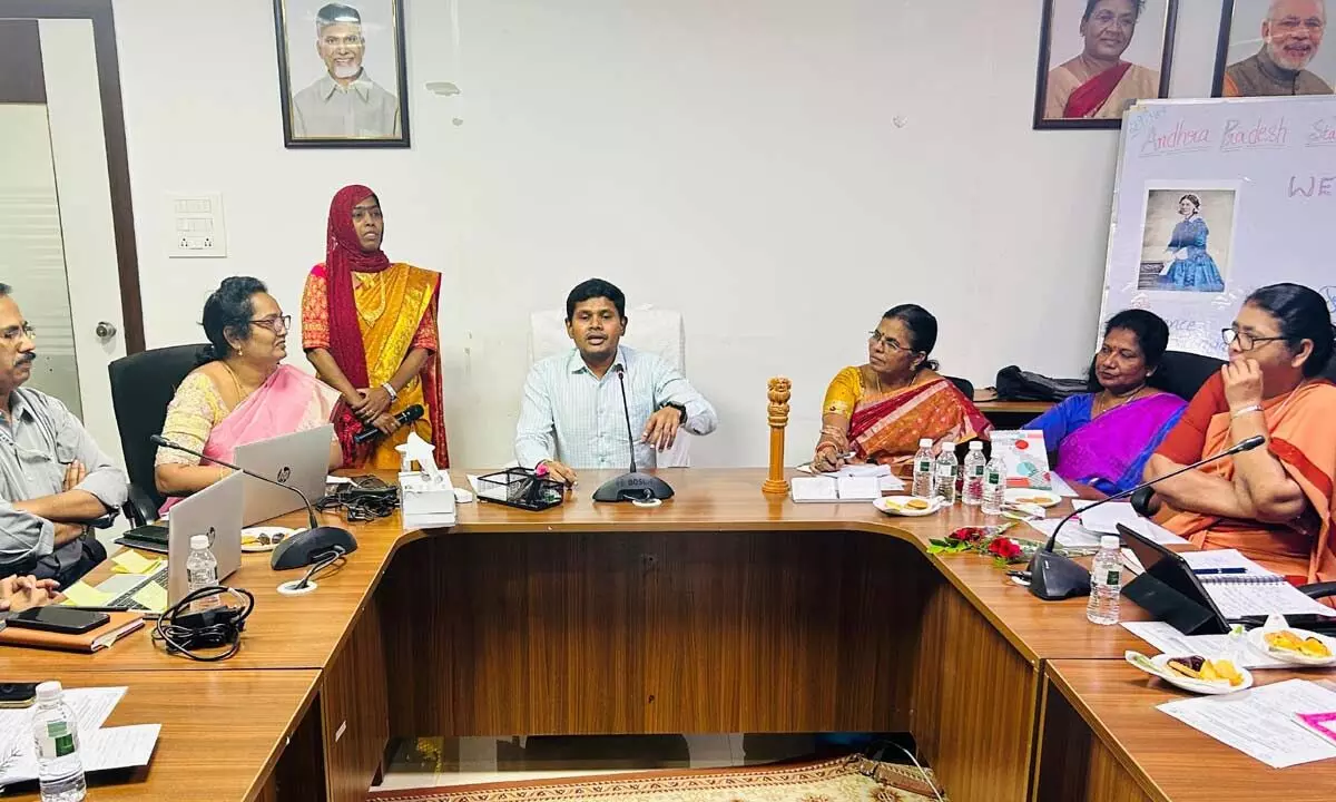 MD and CEO of APSSDC G Ganesh Kumar addressing a workshop at the office near Tadepalli on Friday