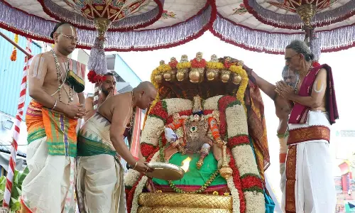Goddess rides Pedda Sesha Vahanam as part of Karthika Brahmotsavam in Tiruchanur on Friday