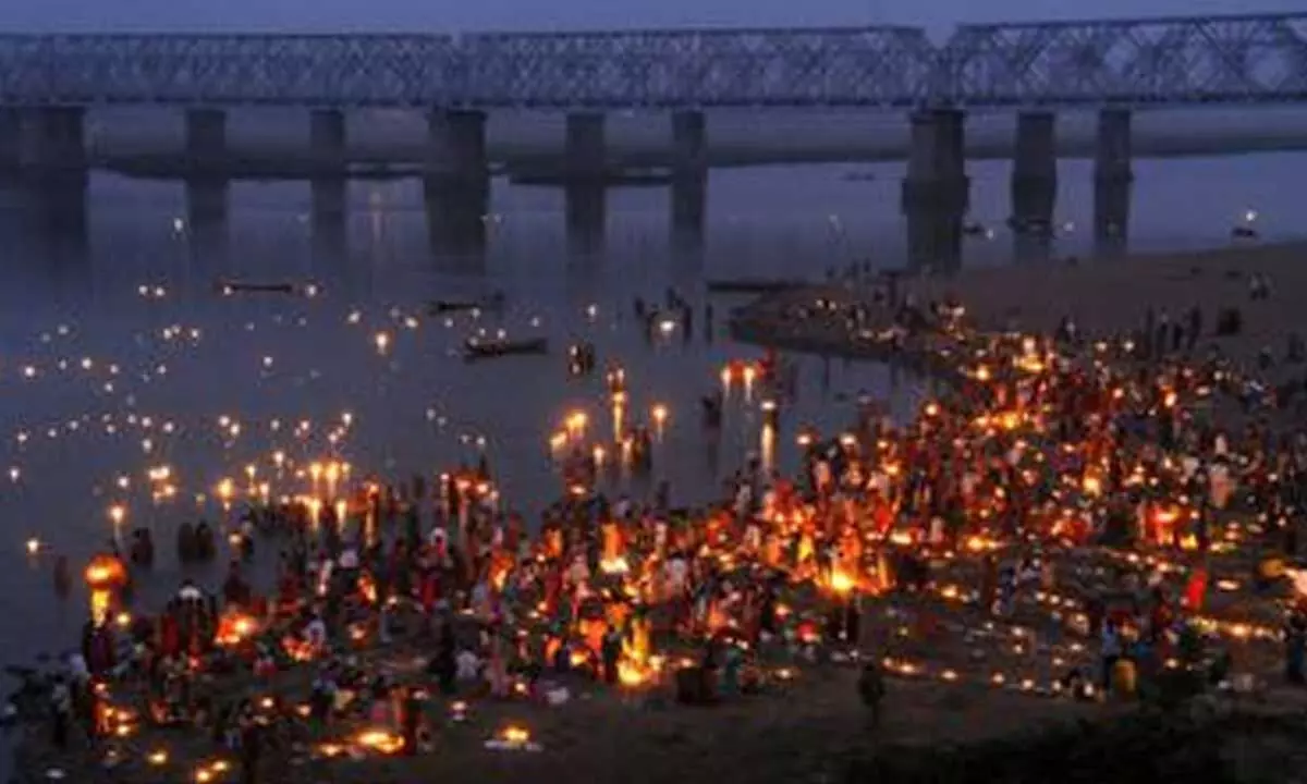 krishna River ghats illuminated with lighting