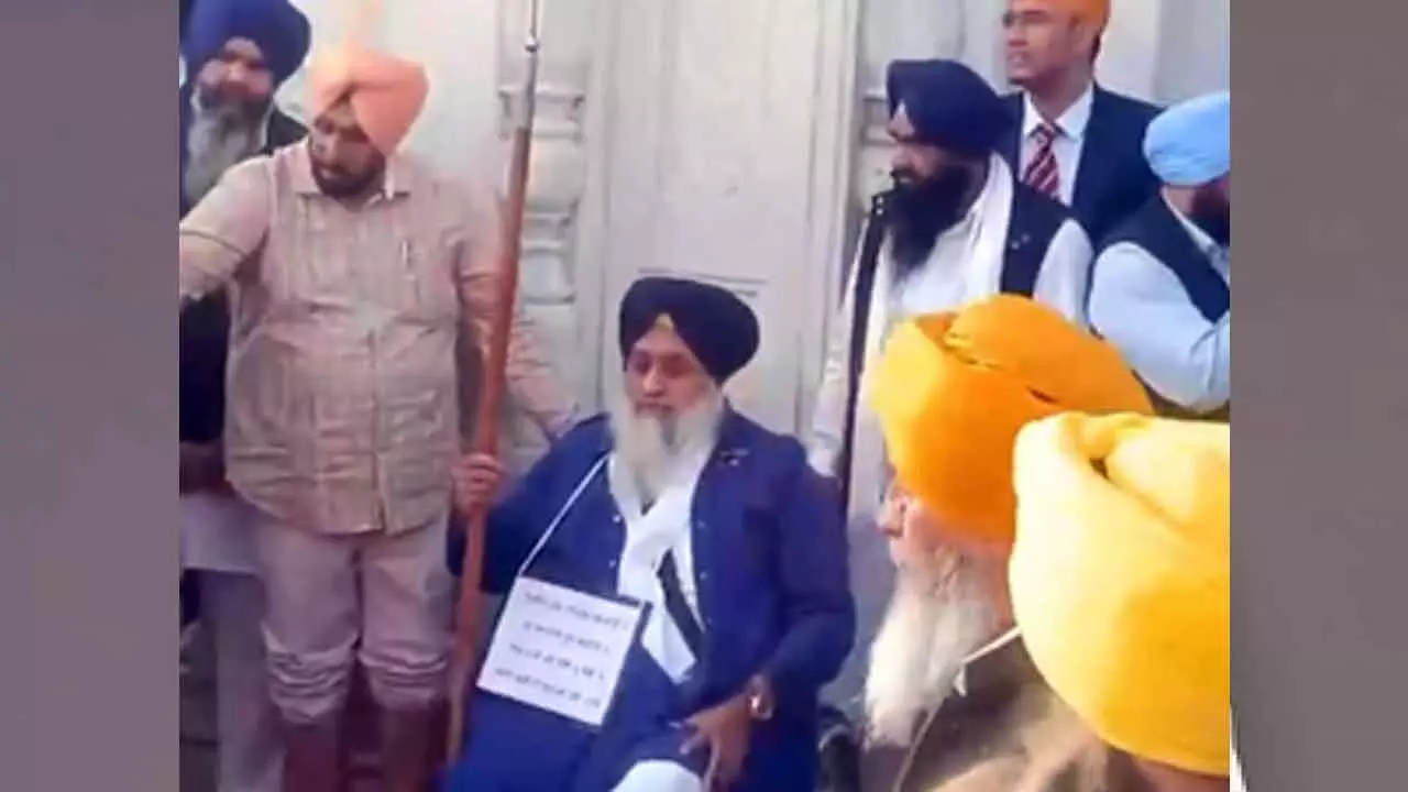 ‘Sinner’ Sukhbir Badal serves Akal Takht punishment as guard at Golden Temple