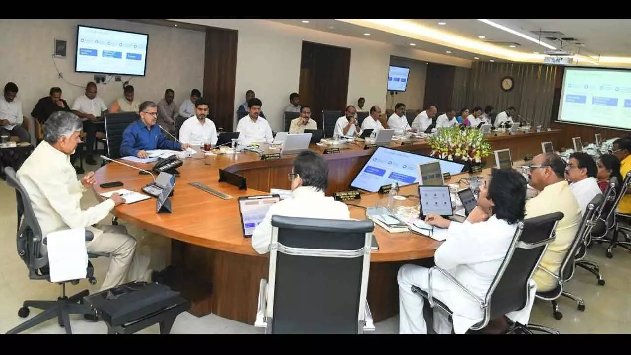 Chief Minister N Chandrababu Naidu presiding over the State Cabinet meeting at the Secretariat in Velagapudi on Tuesday