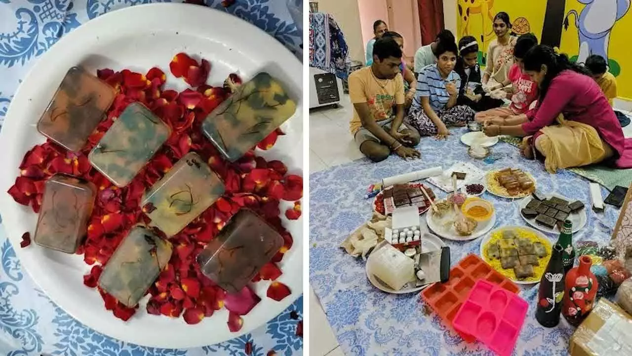 Organic soap bars made at Care and Love Foundation in Visakhapatnam; With the help of trainers, special children learn to make organic soap bars at the Care and Love Foundation   in Visakhapatnam