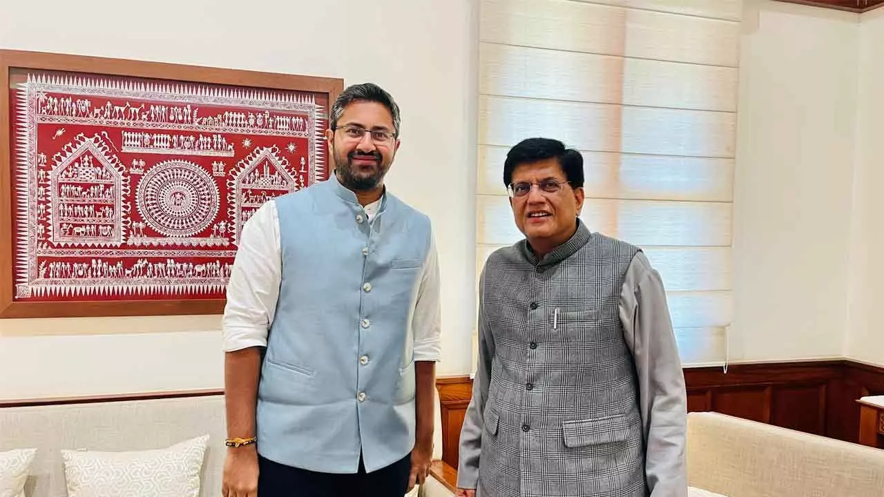 Visakhapatnam MP Sribharat interacting with Union Minister Piyush Goyal in New Delhi