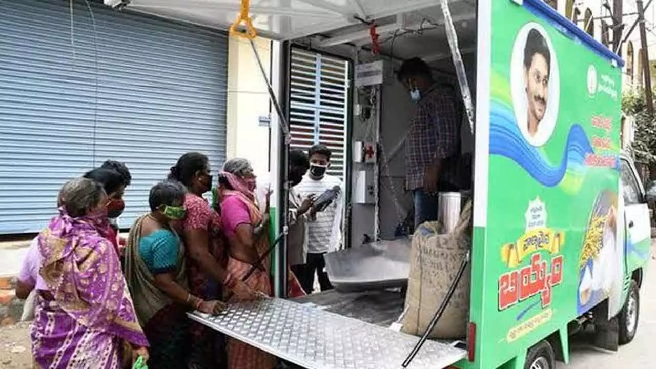 A PDS vehicle disbursing rice to  beneficiaries in Anantapur (File Photo)