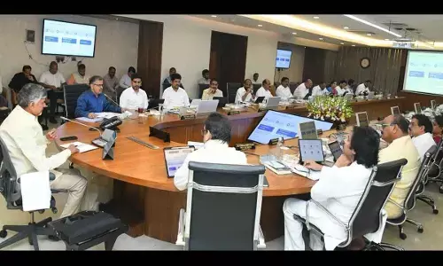 Chief Minister N Chandrababu Naidu presiding over the State Cabinet meeting at the Secretariat in Velagapudi on Tuesday