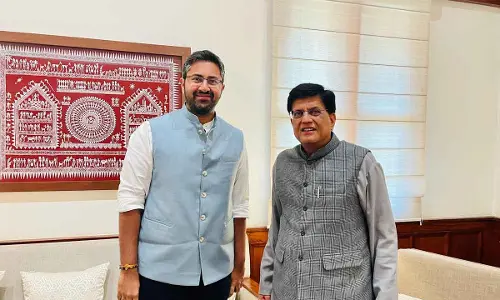 Visakhapatnam MP Sribharat interacting with Union Minister Piyush Goyal in New Delhi