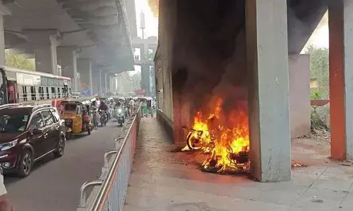 Parked bikes at Malakpet Metro Station gutted in fire