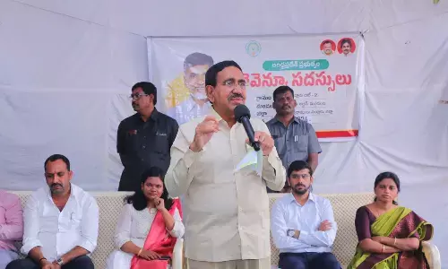 MA&UD Minister P Narayana addressing the revenue convention at NTR Nagar in Nellore city on Friday