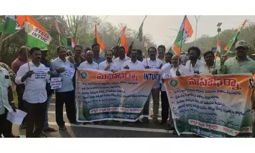 VSP employees stage dharna for salary dues