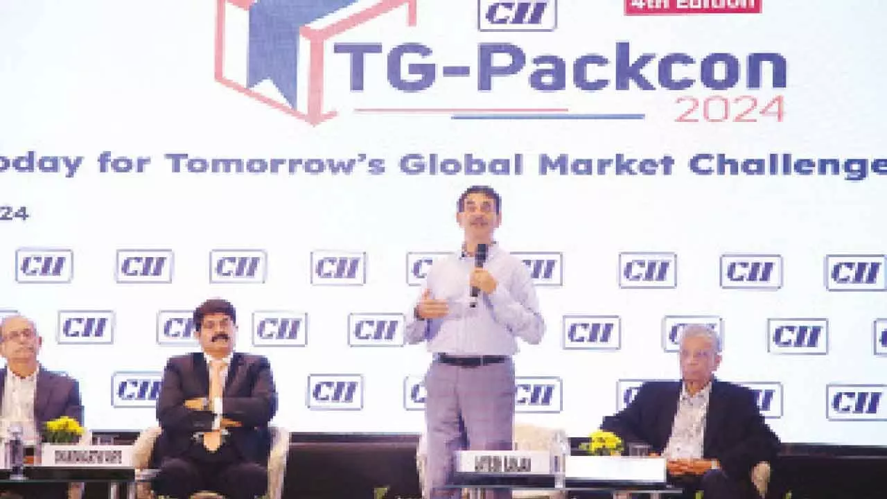 Jayesh Ranjan, Telangana Special Chief Secretary, Industries and Commerce, addressing CII Telangana PackCon 2024, in Hyderabad on Thursday