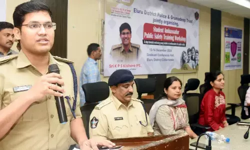 Superintendent of Police Pratap Shiva Kishore speaking at an awareness programme in Eluru on Friday