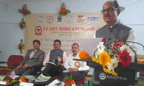 A dignitary addressing at a seminar on eco-tourism at Sanjay Gandhi Government Degree College in Piler on Friday