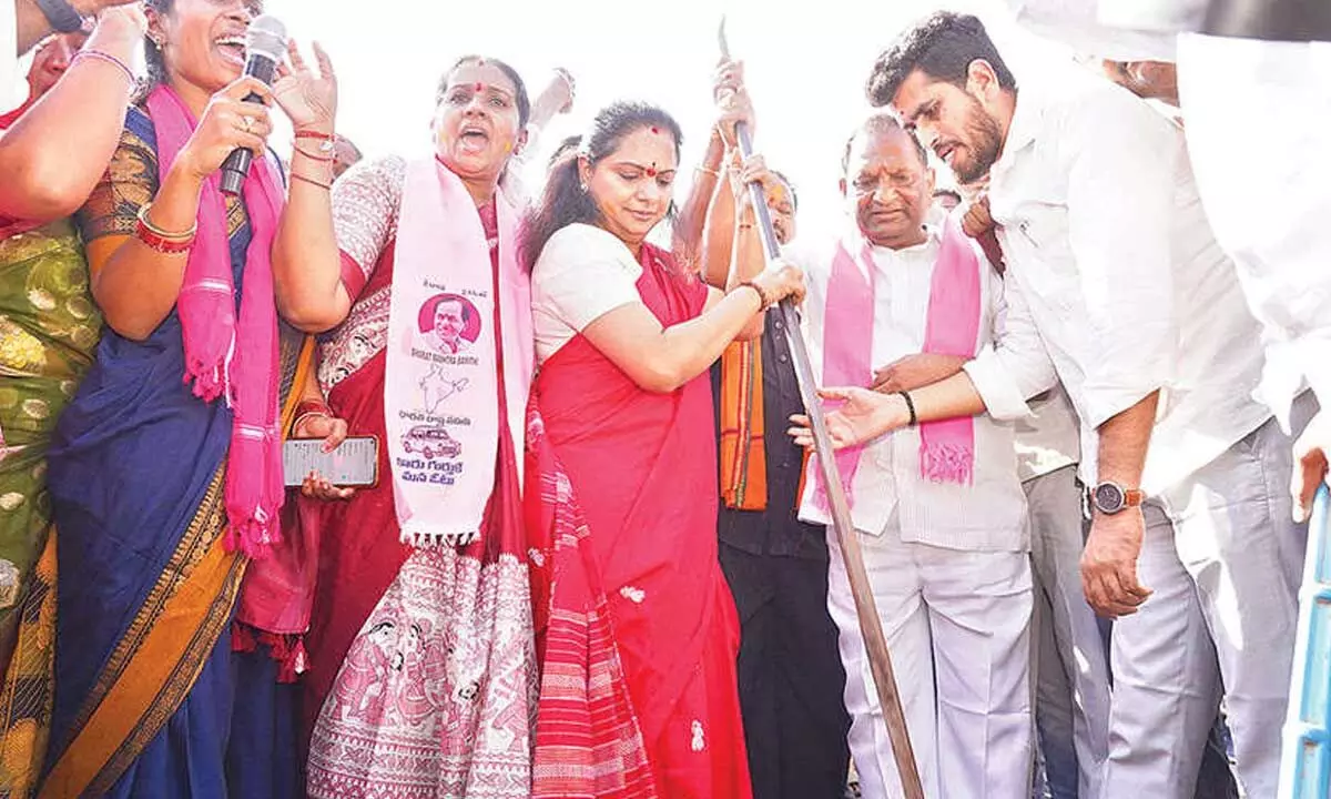 Defying Gazette, GO, Kavitha performs ‘bhoomi puja’ for Telangana Thalli statue