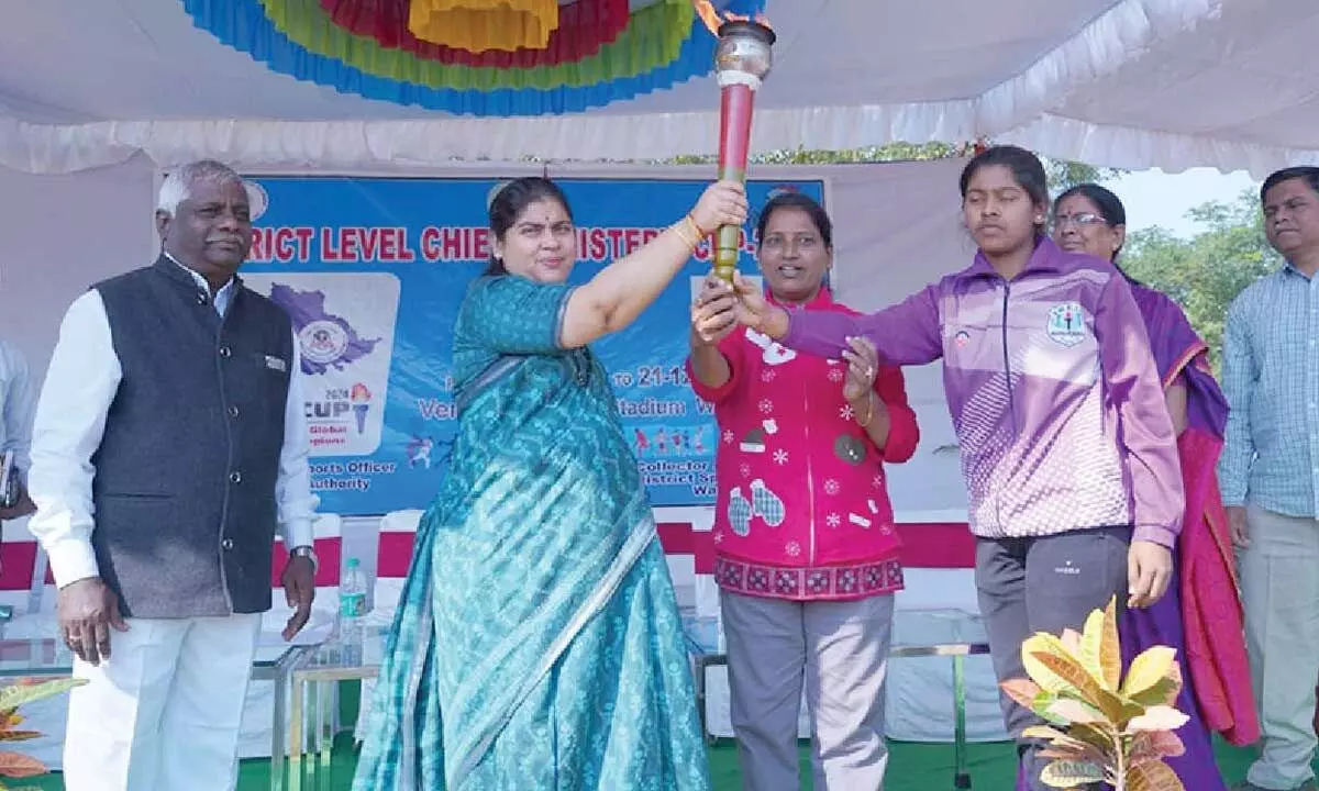 Warangal district collector Satya Sarada at the inaugural of District-Level CM Cup at O City Stadium in Warangal on Tuesday