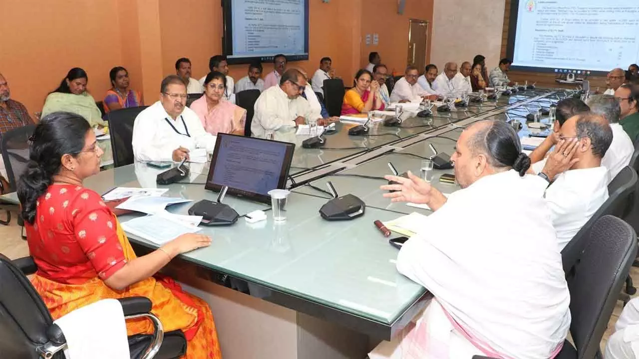 TTD joint executive officer (health and education) Goutami holds a review on arrangements to be made by TTD at Prayagraj for Maha Kumbh Mela, in Tirupati on Tuesday