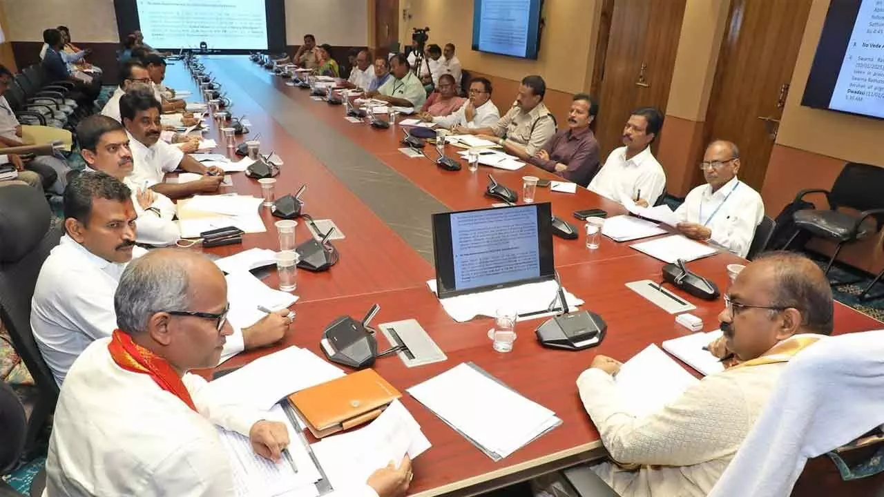 TTD EO J Syamala Rao along with additional EO Ch Venkaiah Chowdary holds a review on arrangements for Vaikunta dwara darshan in Tirumala on Tuesday