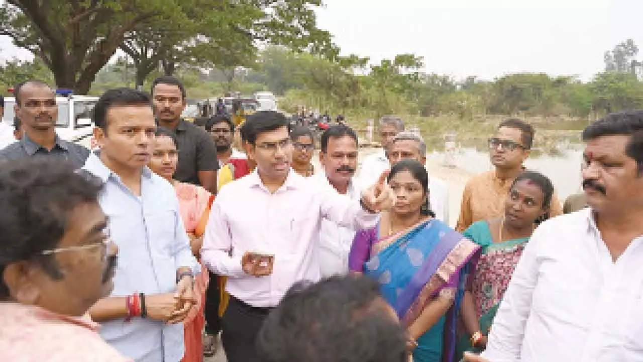 Collector, Nagari MLA inspect damaged road near Vadamalapet