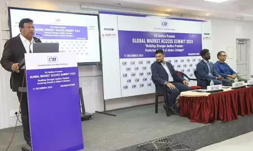 Chairman of Confederation of Indian Industry (CII) Andhra Pradesh V Murali Krishna speaking at the summit held in Visakhapatnam on Tuesday