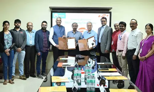GITAM Professors and Silicon Labs officials exchanging an MoU at the campus in Visakhapatnam on Tuesday