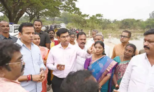 Collector, Nagari MLA inspect damaged road near Vadamalapet