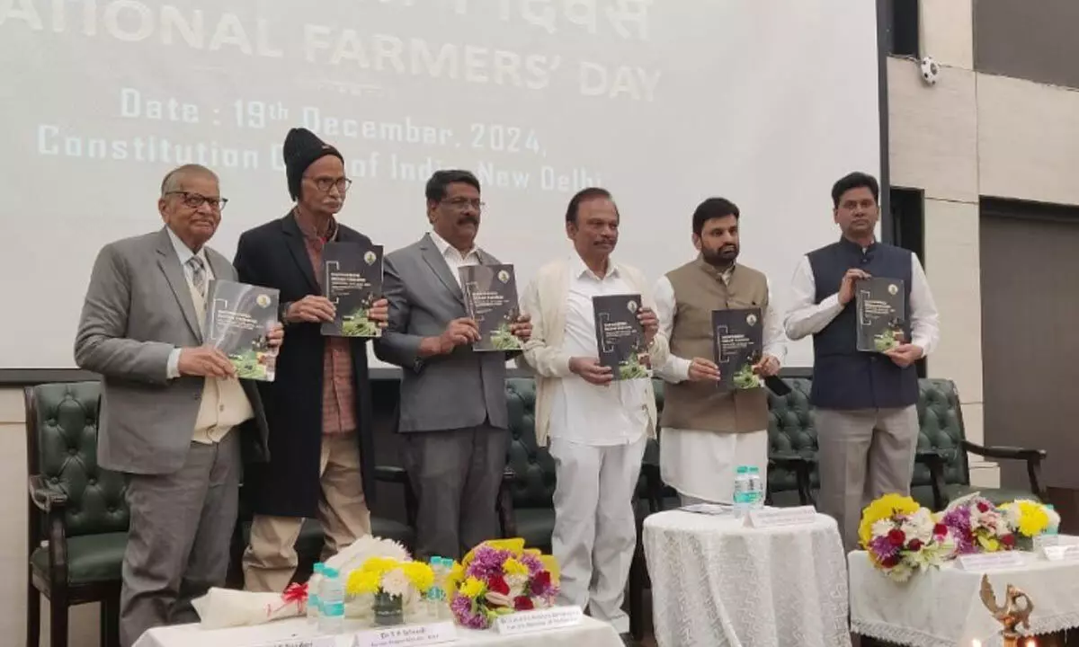 Shri Magunta Sreenivasulu Reddy, Member of Parliament, Ongole and Shri Putta Mahesh Kumar Member of Parliament, Eluru releasing FAIFA Report ‘Indian Agriculture Outlook 2025’ theme ‘Empowering Indian Farmers - Progress, Outlook, and Recommendations’ to mark Kisan Divas 2024