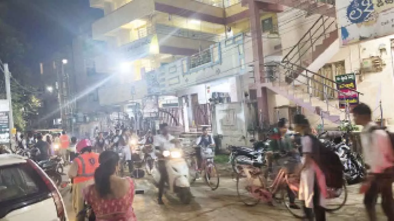 Women Protection Force team members patrolling in a street in Eluru on Friday