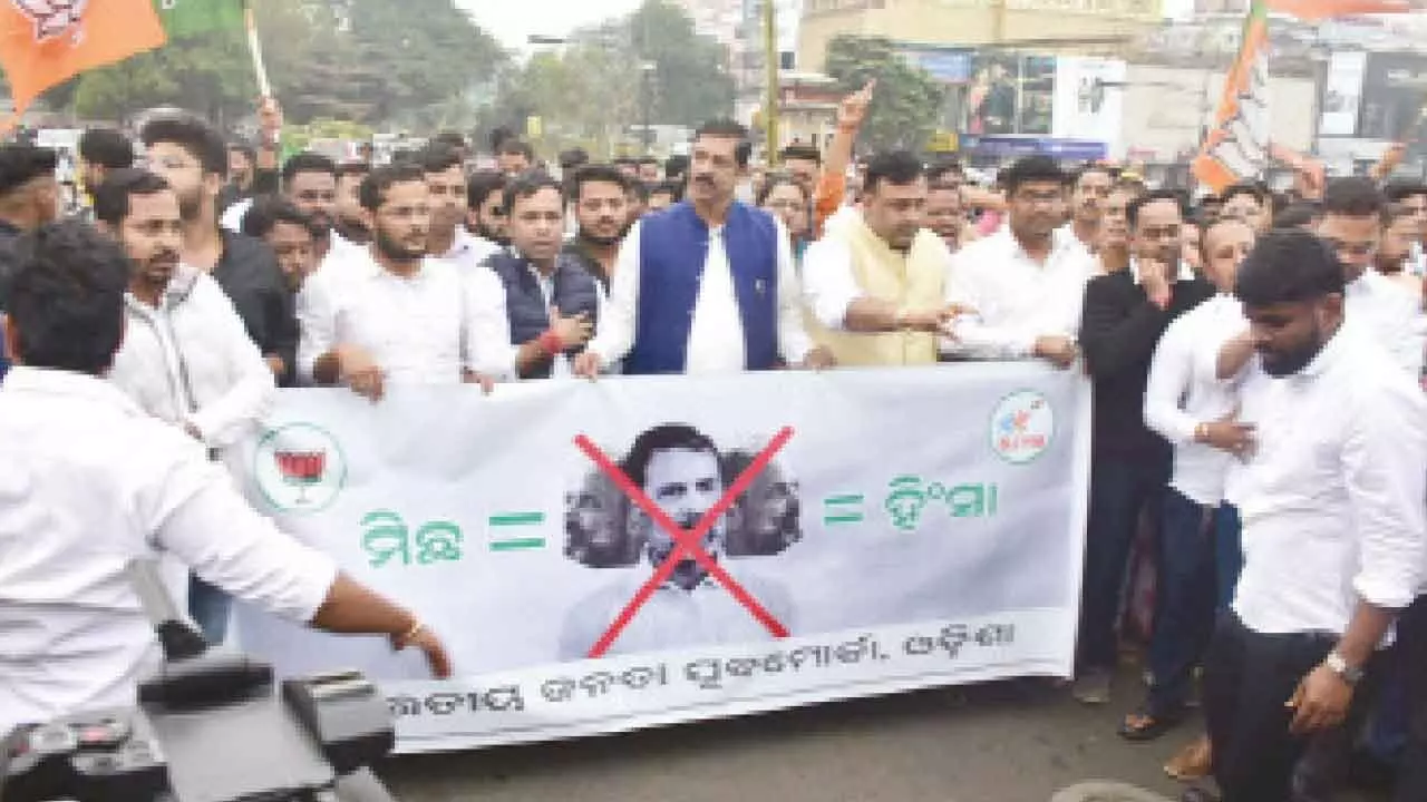 BJYM holds protest, seeks Rahul’s apology