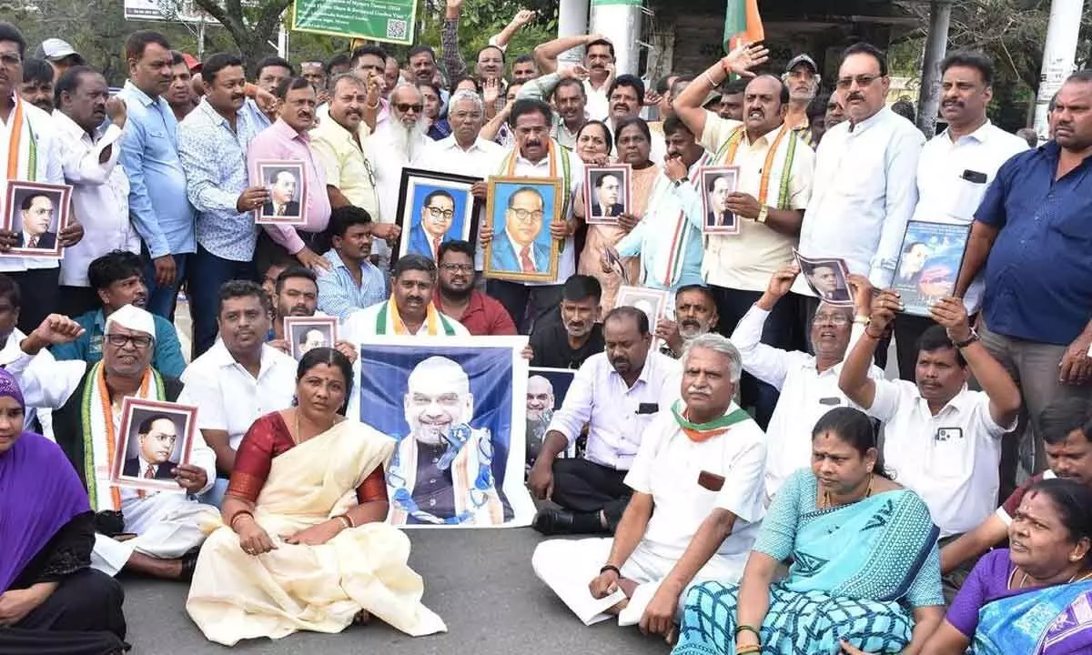 Congress Stages Protests Over Amit Shahs Remarks on Dr. B.R. Ambedkar in Hyderabad