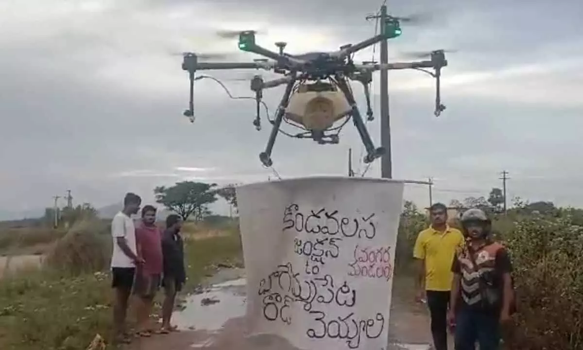 Youth expressed protest by flying drones over road issue