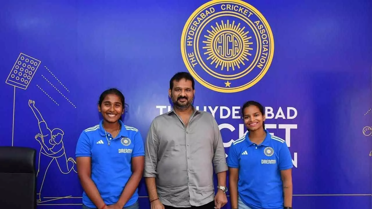 HCA chief felicitates U-19 cricketers Trisha, Drithi