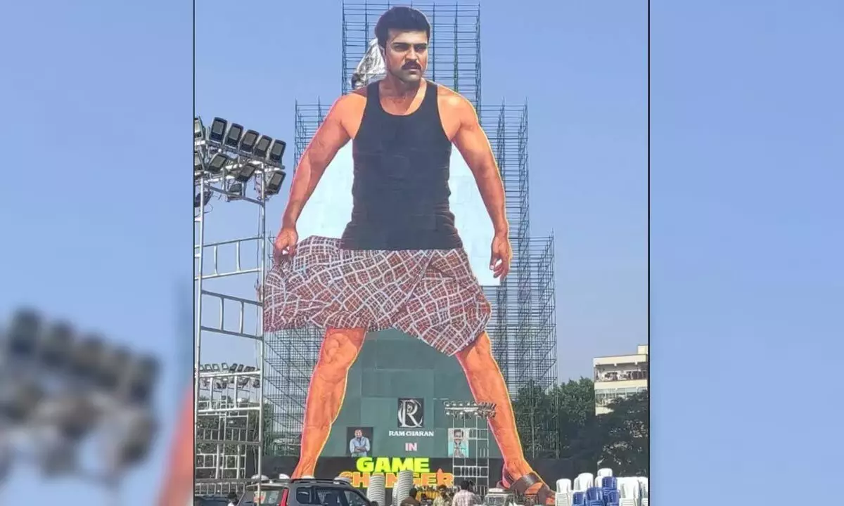 Ram Charan’s 256-feet cutout in Vijayawada sets new benchmark