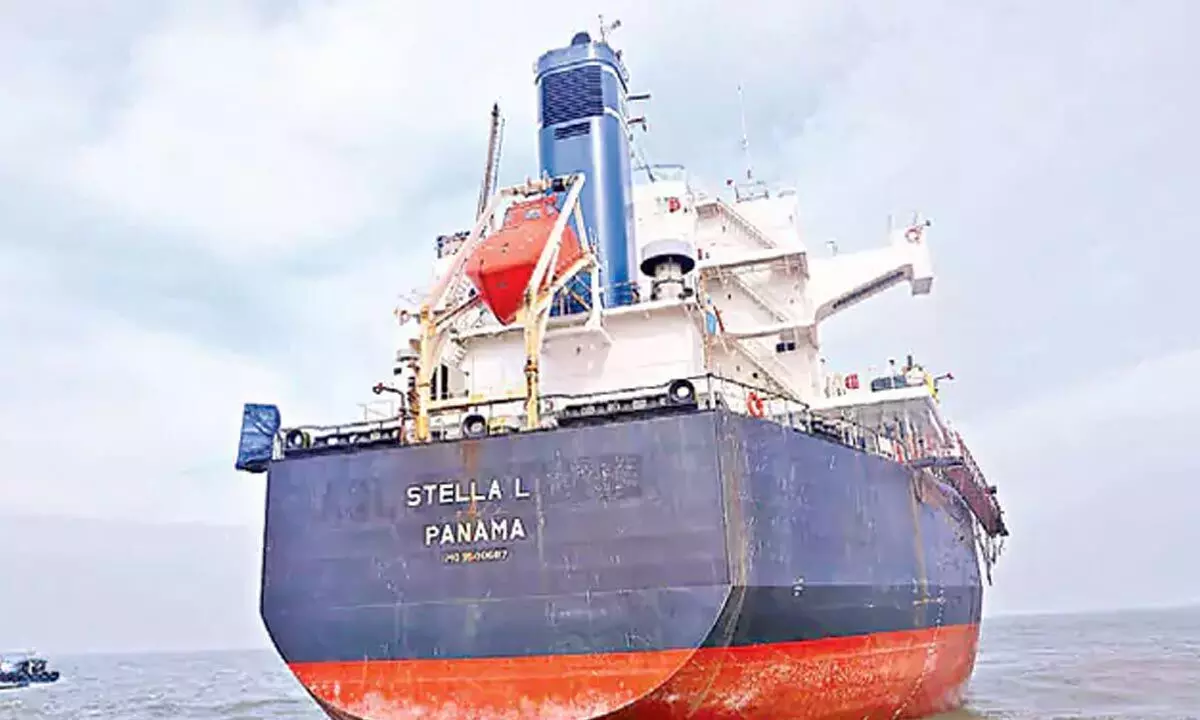 PDS rice unloaded from stella ship at Kakinada Port