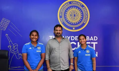 HCA chief felicitates U-19 cricketers Trisha, Drithi