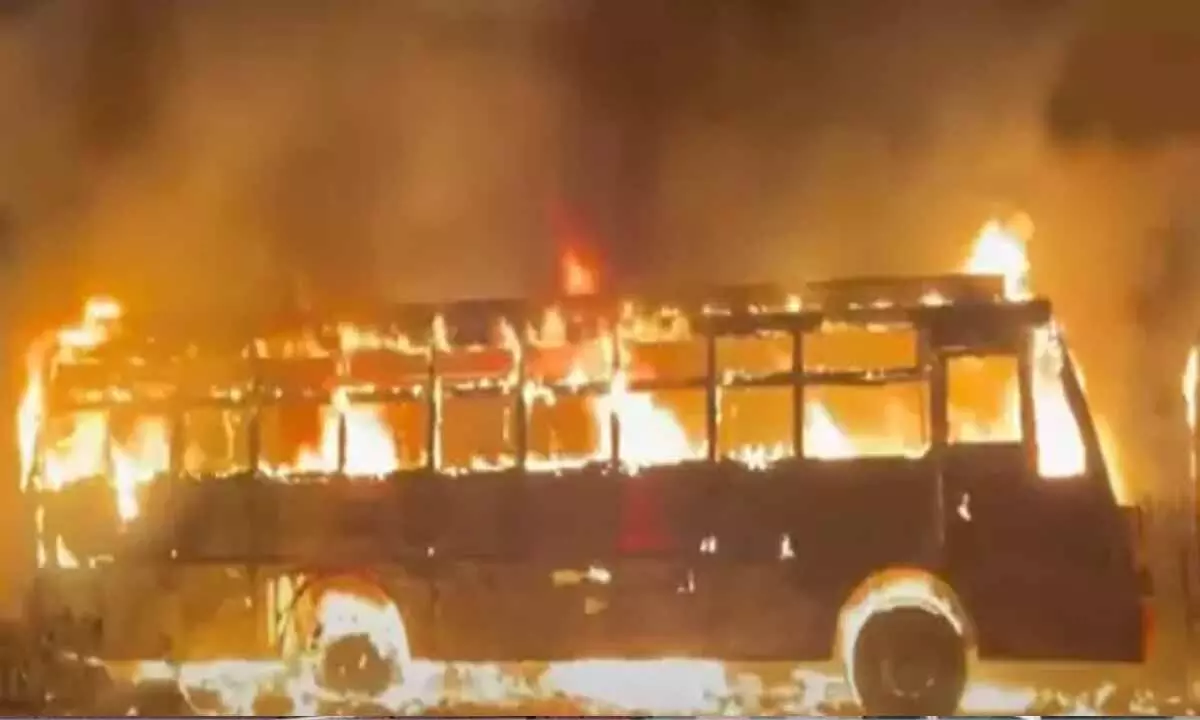 Travel bus catches fire in Anantapur, no casualties reported