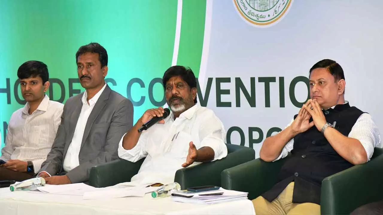 Deputy Chief Minister Mallu Batti Vikramarka addressing the media on Telanganas Clean & Green Energy Policy, in Hyderabad on Friday. Photo: Adula Krishna