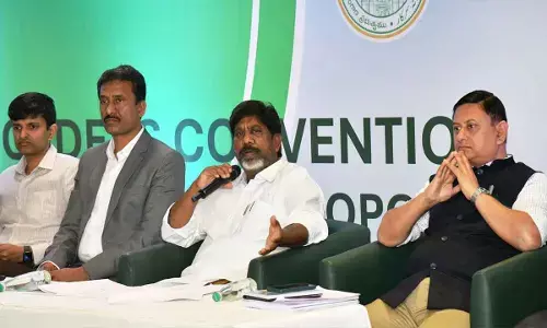 Deputy Chief Minister Mallu Batti Vikramarka addressing the media on Telanganas Clean & Green Energy Policy, in Hyderabad on Friday. Photo: Adula Krishna