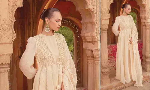 Mountain wedding: Chanderi silk anarkali set with organza dupatta