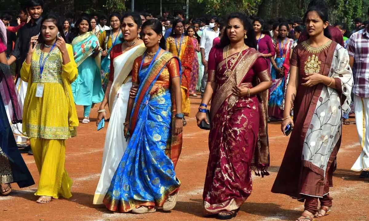 Andhra Loyola College students taking part in the Ethnic Day celebrations in Vijayawada on Friday  Photos: Ch Venkata Mastan