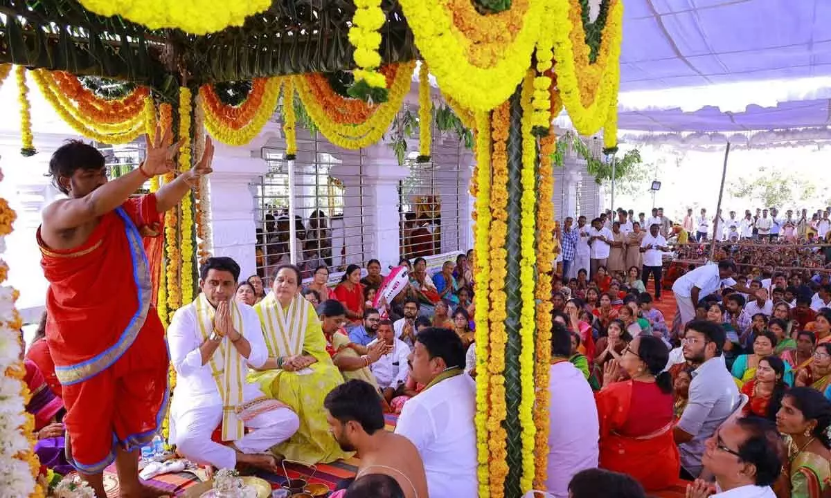 MLA Rajesh Reddy Couple Participate in Sri Lakshmi Narasimha Swamy Kalyana Mahotsavam