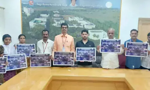 Poster for the Hackathon competition is being released at SRKR Engineering College in Bhimavaram on Thursday