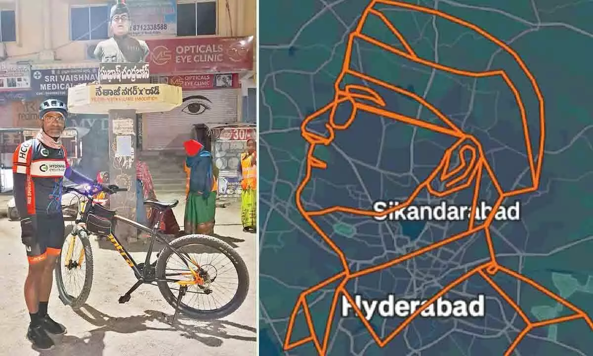 Hyderabad cyclist creates Netaji’s portrait by pattern ride