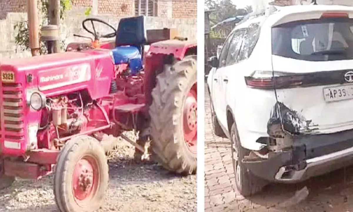 Chaos prevails as man crashes into Mudragada’s house with tractor Chaos prevails as man crashes into Mudragada’s house with tractor