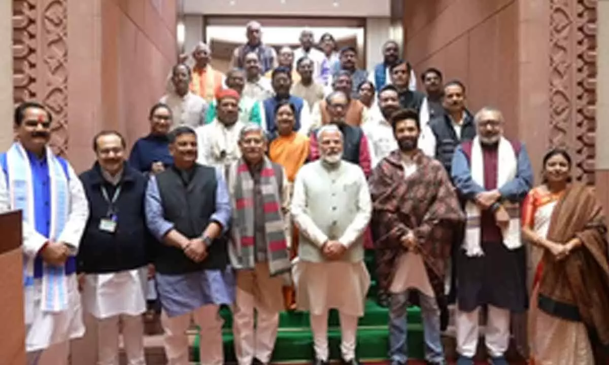 NDA MPs from Bihar thank PM Modi for budget bonanza, gift him Madhubani paintings NDA MPs from Bihar thank PM Modi for budget bonanza, gift him Madhubani paintings