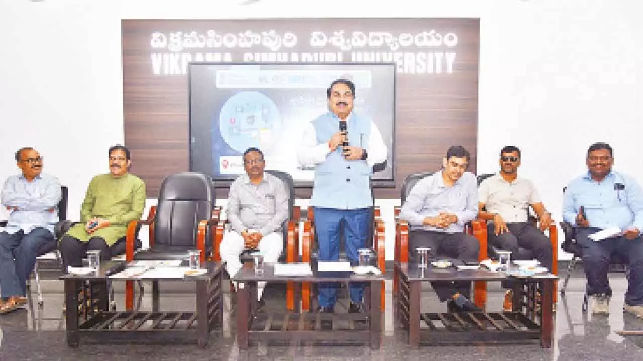 VSU V-C Prof S Vijaya Bhaskar Rao addressing a meeting jointly organised by the I & PR department and NIC at Vikrama Simhapuri University at Kakuturu village in Venkatachalam mandal on Tuesday VSU V-C Prof S Vijaya Bhaskar Rao addressing a meeting jointly organised by the I & PR department and NIC at Vikrama Simhapuri University at Kakuturu village in Venkatachalam mandal on Tuesday