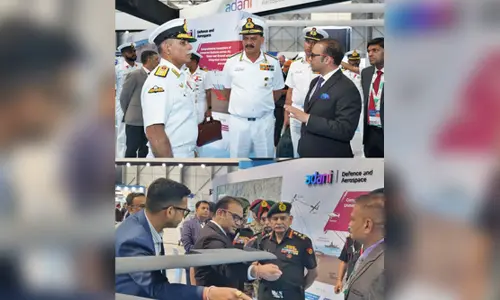 Army and Navy chief visit Adani Defence and Aerospace stall at Aero India 2025