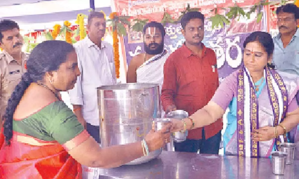Free buttermilk distribution begins at Bhadradri temple Free buttermilk distribution begins at Bhadradri temple
