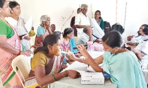 Doctors conducting cancer screening tests for women in Routhusuramala village on Thursday